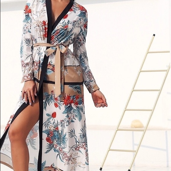 Belted Kimono Floral Cardigan - Picture 3 of 4